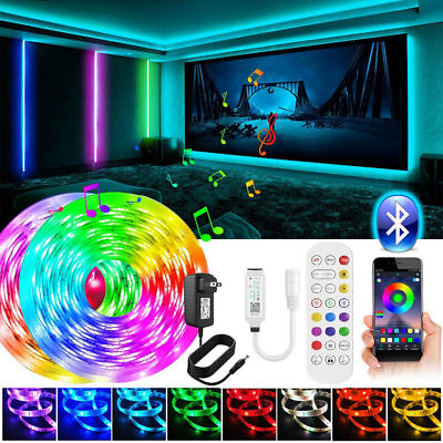 #ad LED Strip Lights 100ft 50ft Music Sync Bluetooth 5050 RGB Room Light with Remote $20.99