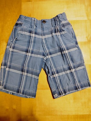 #ad Cherokee Boys Shorts Size 10 Blue Plaid Flat Front Adjustable Waist $4.99