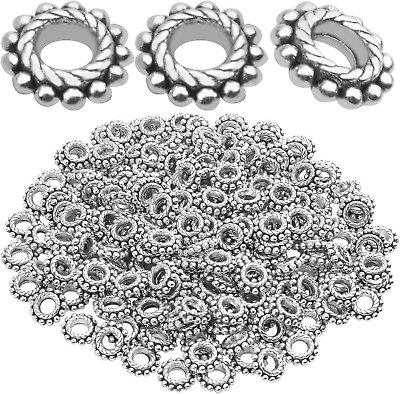 #ad 100Pcs 8Mm Antique Silver Spacer Beads Tibetan Alloy Bead Spacers for DIY Neckla $8.98