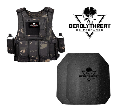 #ad Force Recon Ghost Camo Tactical Vest Plate Carrier W Level III Armor Plates $186.00