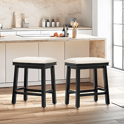#ad 2Pcs Bar Stools Kitchen Counter Height Dining Pub Chairs with Solid Wood Leg24quot; $145.99