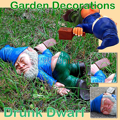 Funny Drunk Garden Gnome Patio Ornament Rude Passed Out Statue Figurine Gift US $12.25