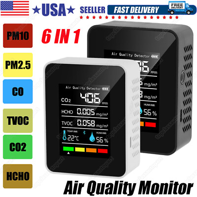 #ad 6 In 1 Air Quality Monitor CO2 Multifunctional Carbon Dioxide Level Controller.. $24.59