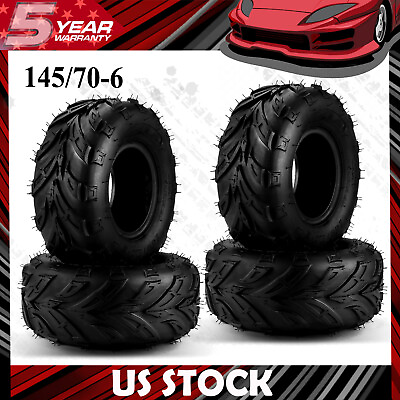 #ad 156LBS ATV Go Kart Tires Tubeless Rated Black Rubber Free Ship 4Pcs 145 70 6 4PR $87.98