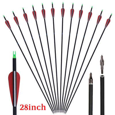 #ad 12Pcs 28 inch Archery Carbon Arrow Spine 500 For 40 60 lbs Compound Recurve Bow $29.98