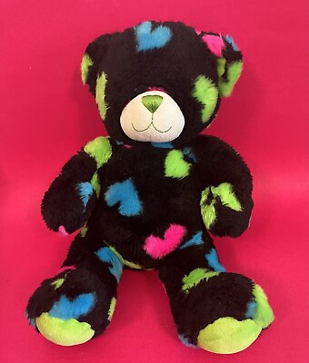 #ad Build A Bear Valentines Black Neon Happy Hearts Bear 2010 HTF RARE HEARTS DESIGN $65.00
