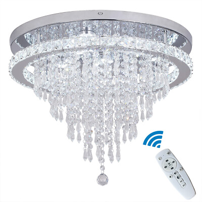 #ad Modern LED Ceiling Light Dimmable Crystal Chandelier Bedroom Living Room Remote $115.99