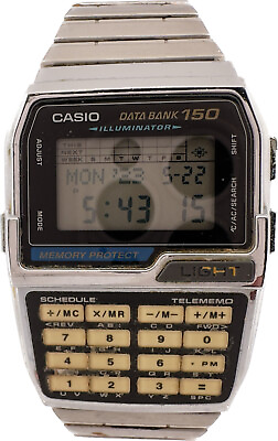 #ad Casio Data Bank 150 Men#x27;s Digital LCD Wristwatch DBC 1500 Stainless and Chrome $90.00