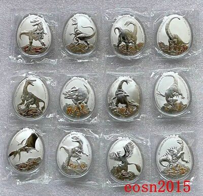 #ad 12pcs Complete set Samoa 2dollars 2022Dinosaurs in Asia Curved silver coins 1oz $1389.00