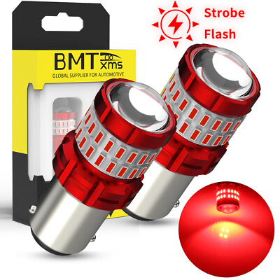 #ad 2pcs 1157 LED Bulbs Red Tail Stop Brake Strobe Flash Light 2057 2357 Error Free $12.81
