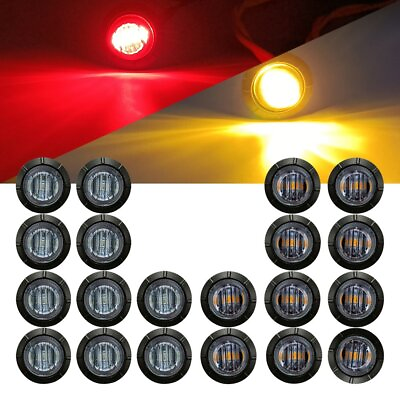 #ad 20X 3 4quot; Side Marker Lights LED Truck Trailer Round Side Bullet Light Amber Red $18.99