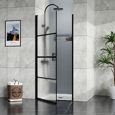 #ad 34quot;X72quot; Swing Tempered Glass Door Black Frosted .Framed Hinged Shower Door $245.00