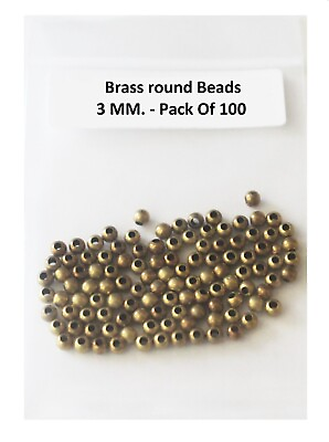 #ad 3 MM Round Brass Hollow Beads Pack Of 100 Hole 1.0 MM $10.75