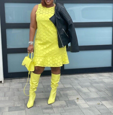 #ad NEW Cute Summer Yellow Mini Dress Sleeveless XXL Plus Size Easter Spring Dress $36.99