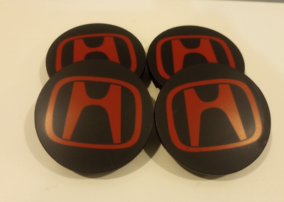 #ad Red Black Honda Wheel Rim Center Caps Chrome Logo 69MM 2.75 Set of 4 $17.99