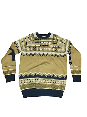#ad Dutch Bros Sweater Mens L Fair Isle Nordic Knit Pullover Brown Limited Edition $18.99