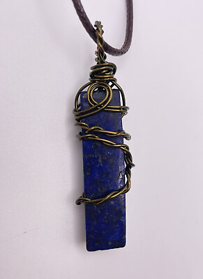 #ad Boho Bronze Enamel Wire Wrapped Blue Lapis Lazuli Stick Stone Pendant Necklace $10.99