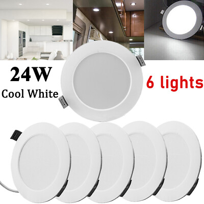 #ad 6pcs 24W LED Panel Ceiling Lights Recessed Down Lamp Home Kitchen Fixtures 6000K $31.99