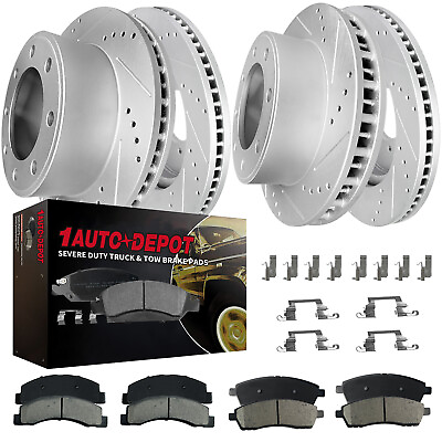 Front amp; Rear Drilled Rotors Carbon Fiber Ceramic Brake Pads for Ford F 250 SD $269.99