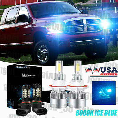 #ad 4x8000K H13 9006 LED Headlight Kit Fog Bulb For Dodge Ram 1500 2500 3500 2006 08 $26.06