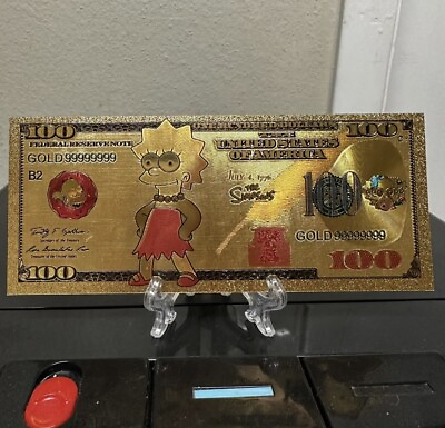 24k Gold Foil Plated Lisa Simpson The Simpsons Banknote Cartoon Collectible $10.00