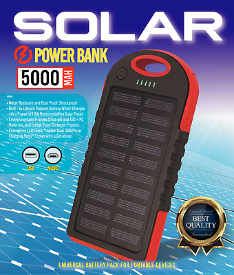 Super 5000mAh USB Portable Charger Solar Power Bank for iPhone Samsung $12.99