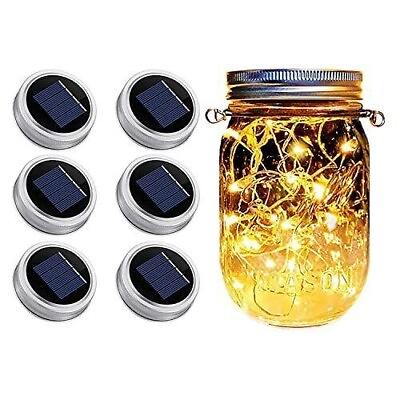 #ad Solar Mason Jar 6 Pack 20 Led String Fairy Star Fairy Firefly Lids Decor Lights $14.99