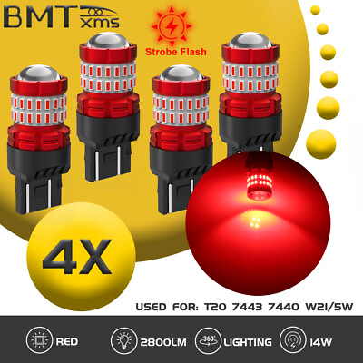 #ad 4X 7443 Strobe Flashing LED Stop Brake Tail Light Bulbs for Ram 1500 2019 2021 $18.79