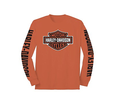 #ad #ad Harley Davidson Men#x27;s Bar amp; Shield Long Sleeve Graphic Tee Orange 99138 22VM $34.95