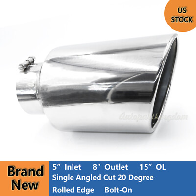 #ad 5quot;Inlet 8quot;Outlet 15quot; Long Overall Length Stainless Steel Rolled Edge Exhaust Tip $37.99