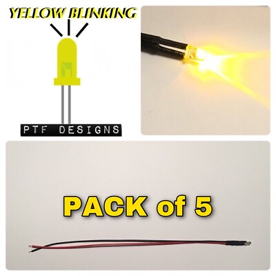#ad 5 BLINKING YELLOW LED 9 12 Volts Pre Wired 3mm DC Use For Construction Etc $7.99