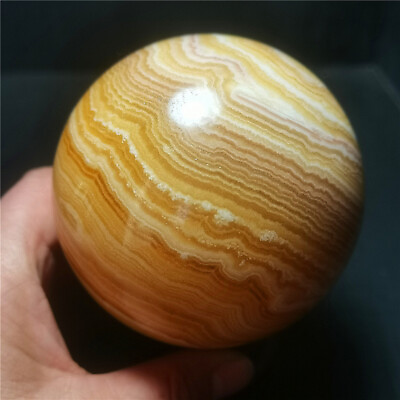 #ad TOP 883g Natural Golden Frozen Stone Striped Agate Crystal Ball Healing WD1293 $161.99