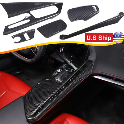 #ad #ad Carbon Fiber Style Center Console Panel Trim Cover Set Kit For Corvette C8 20 $294.99