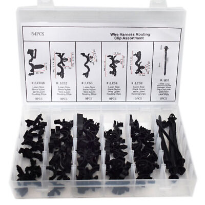 US 54×Wire Harness Wire Loom Routing Clip Assortment w Car Cable Ties Box Tools $30.59