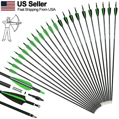 #ad #ad 12Pcs 30 inch Archery Carbon Arrows Spine 500 OD 7.8mm For Compound Recurve Bow $29.99