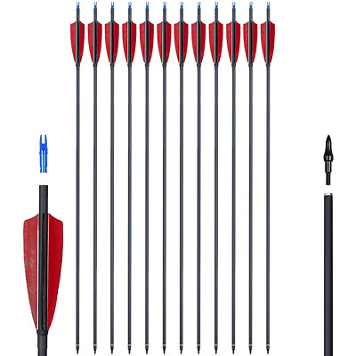 #ad 12X Archery 32quot; Carbon Arrows Spine 500 Turkey Feather For Compoundamp;Recurve Bow $39.99