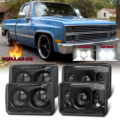 #ad 4Pcs 4x6quot; for Chevy Pickup 1981 to 1987 C10 K10 Blazer LED Headlights HI LO Beam $125.01