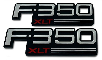 #ad 2X Fits 92 97 F350 XLT Badge Fender Emblems Chrome Red Black F2TZ 16720 J $34.99