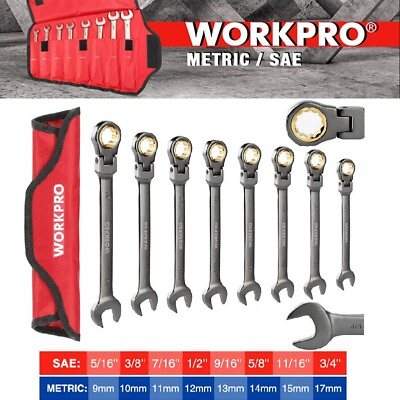 #ad WORKPRO 8PC 16PC Ratcheting Combination Wrench Set Flex Head SAE Metric Wrenches $89.99