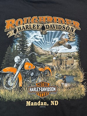 #ad #ad Harley Davidson North Dakota Rough Rider Black Biker Shirt Deer Pheasant XL EUC $23.00