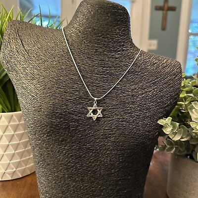 #ad Beautiful Jewish Star Of David Pendant On Sterling Silver Chain 18” $15.00