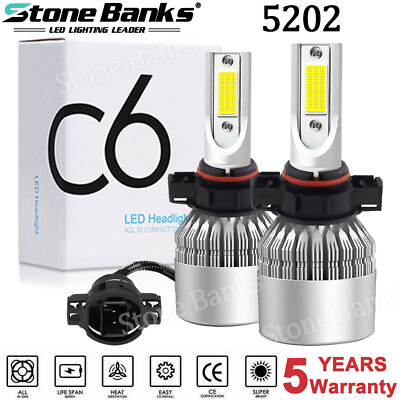#ad 5202 2504 H16 LED Fog Light Headlight Kit Bulbs Bright White 6000K High Low Beam $8.99