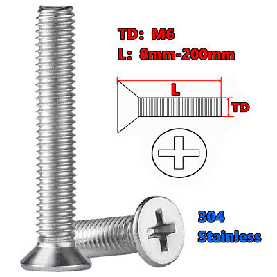 #ad Phillips Countersunk Machine Screws A2 Stainless Steel Flat Head Bolts DIN965 M6 $0.99