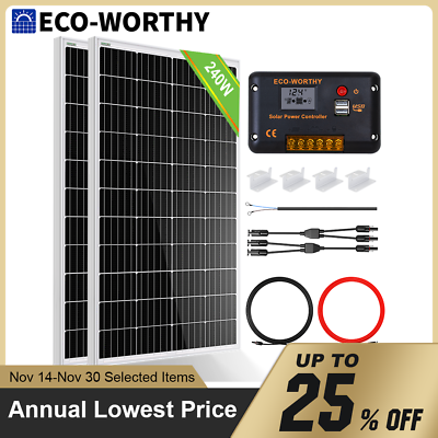 #ad ECO WORTHY 200W 240W Watt Monocrystalline Solar Panel Kit 12V Volt for Home RV $149.99