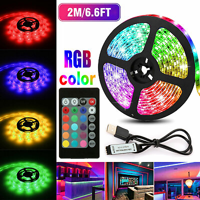 #ad 2m 5V USB LED Strip Light TV Back Light 5050 RGB Color Changing w 24Key Remote $8.95
