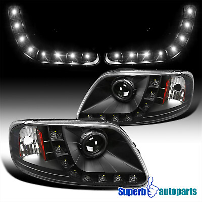 #ad Fits 1997 2003 Ford F150 Expedition Black Projector Headlights w LED Lamps $125.98