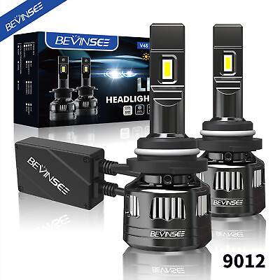 #ad BEVINSEE V45 9012 HIR2 LED Headlight Bulbs Hi Low Beam 120W 22000LM Bright White $41.99