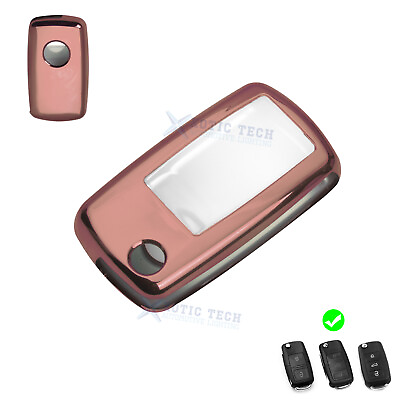 #ad Pink Glossy TPU Smart Key Cover Keyless Shell FOB Case for VW Passat Golf Jetta $11.89