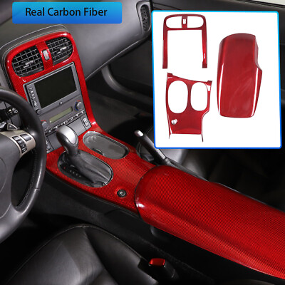 #ad Red Real Carbon Fiber Center Console Panel Cover Trim Set For 05 13 Corvette C6 $669.98