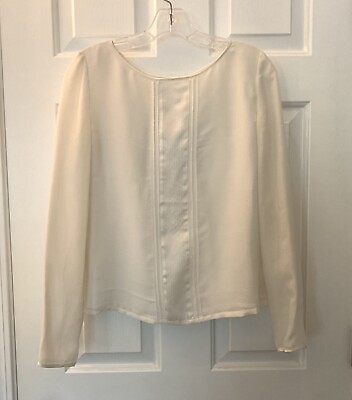 #ad Reiss NWT $210 Blouse Women’s Long Sleeve Off White Rose Front Detail Silk Top $70.00